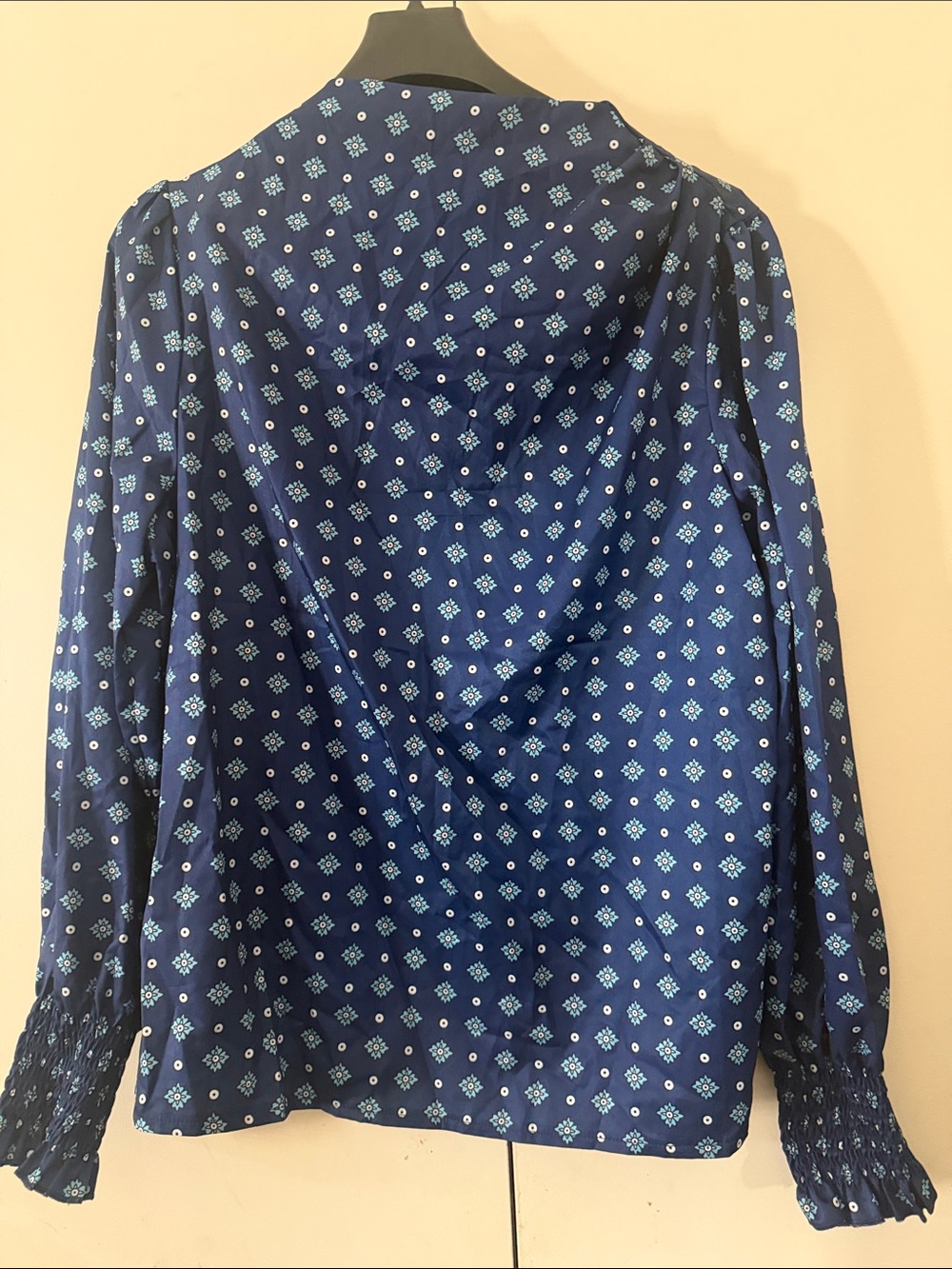 Navy Blue Patterned Long-Sleeve Shirt